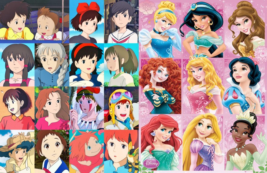 Las principales princesas de Disney a la derecha y las protagonistas de Ghibli a la izquierda