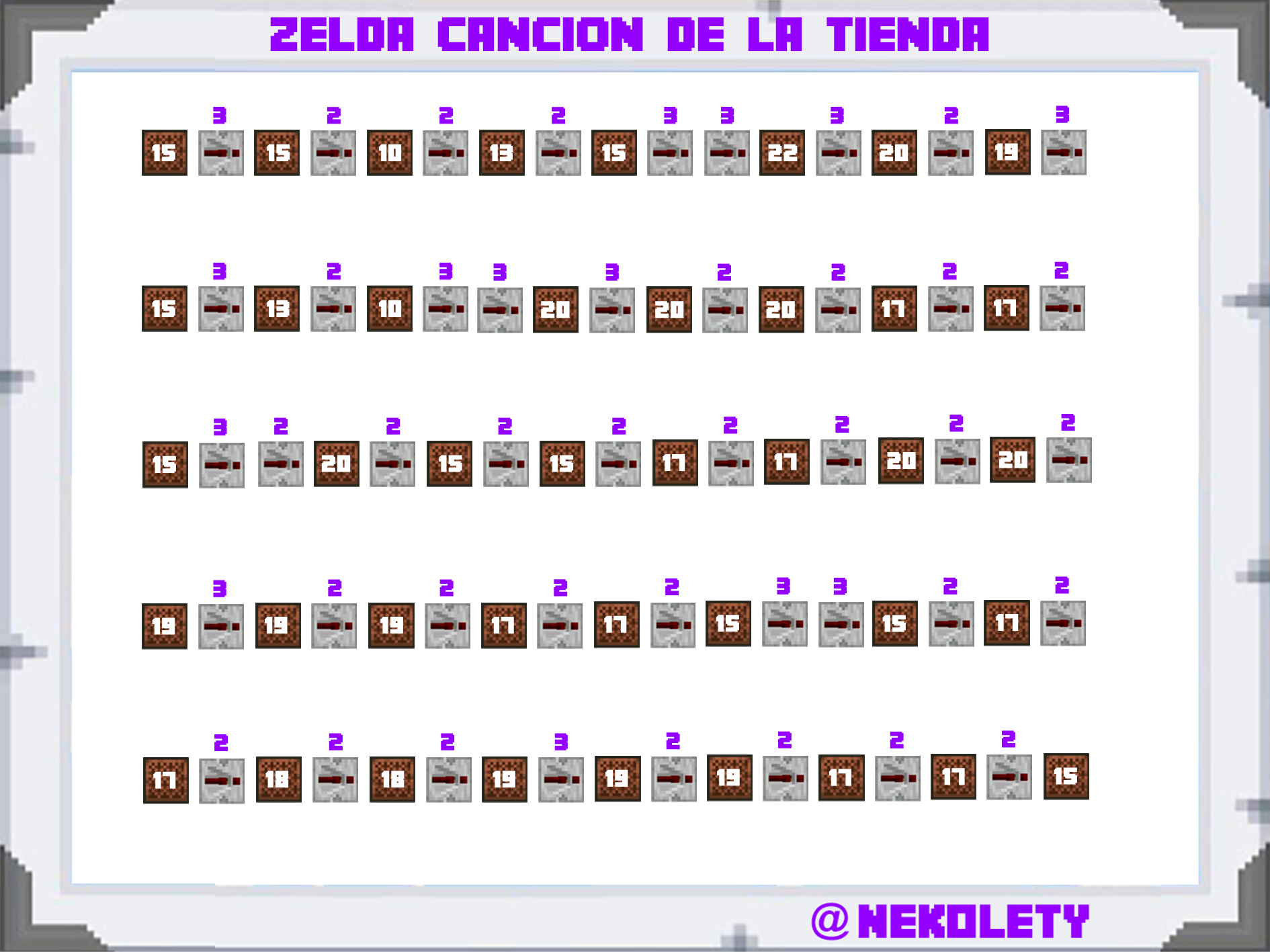 Partitura de la canción de la tienda del Zelda en Minecraft